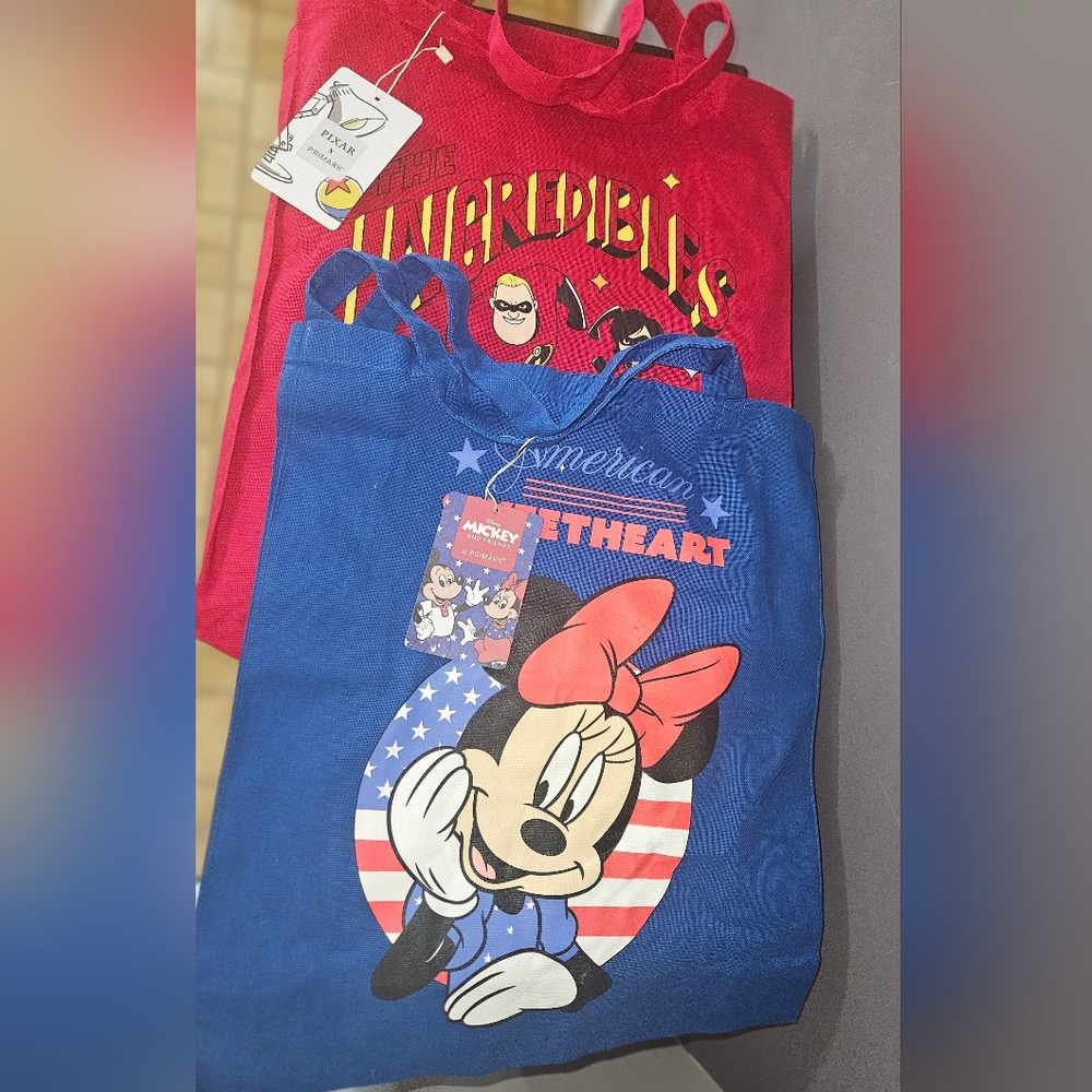 2 Primark Totes. American Sweetheart Minnie Mouse & Incredibles Primark Disney